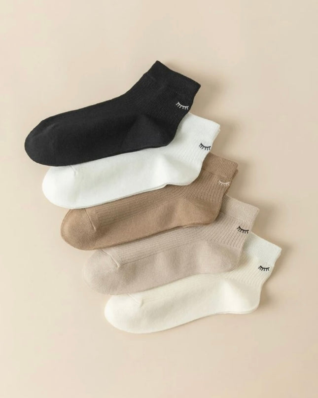 5 Pares Calcetas Bordado Pestañas