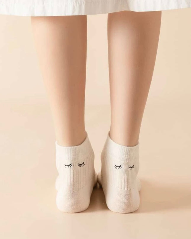 5 Pares Calcetas Bordado Pestañas