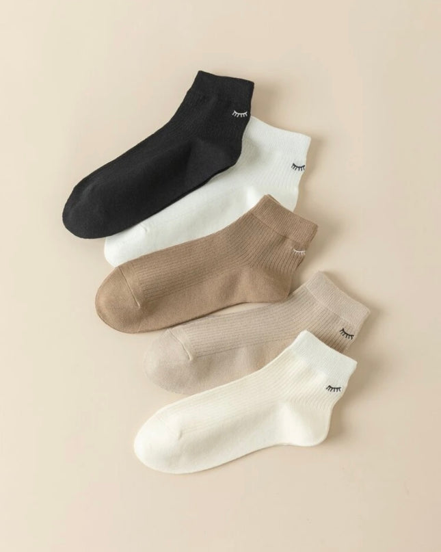 5 Pares Calcetas Bordado Pestañas