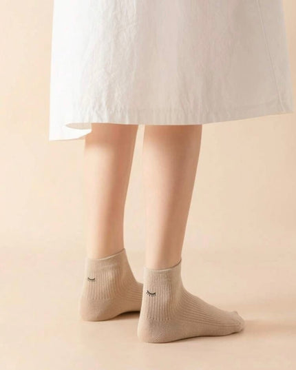 5 Pares Calcetas Bordado Pestañas