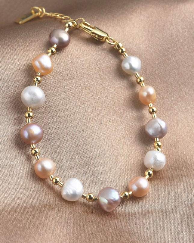 Pulsera de Perla Natural Tonos Rosados