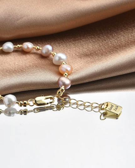 Pulsera de Perla Natural Tonos Rosados