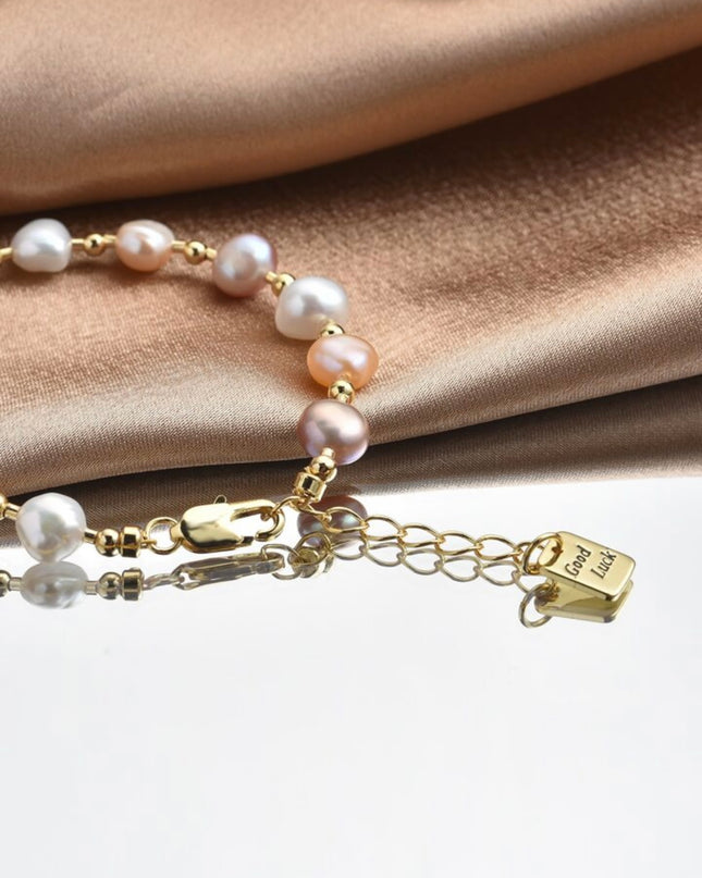 Pulsera de Perla Natural Tonos Rosados