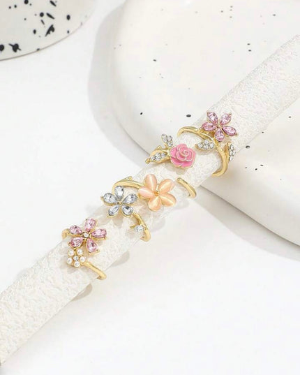 Set de 4 anillos ajustables con Flores de Rosas Encantadoras