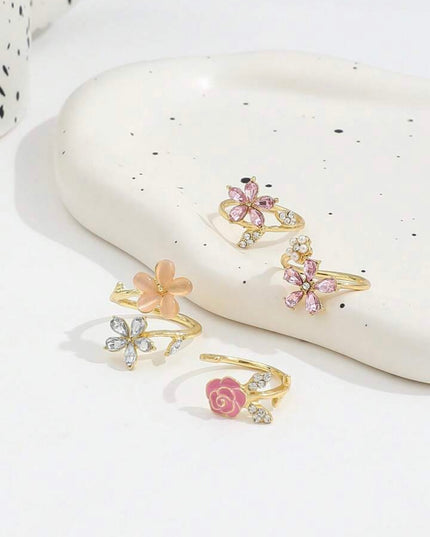 Set de 4 anillos ajustables con Flores de Rosas Encantadoras