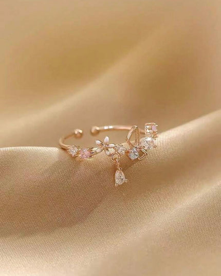 Anillo Abierto con forma de Flor color oro rosa con Circonita Cúbica