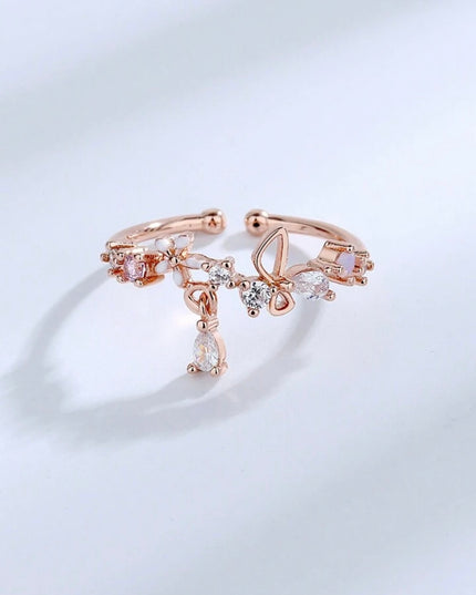 Anillo Abierto con forma de Flor color oro rosa con Circonita Cúbica