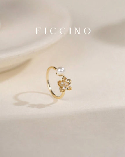 Anillo ajustable con Flores y Perlas