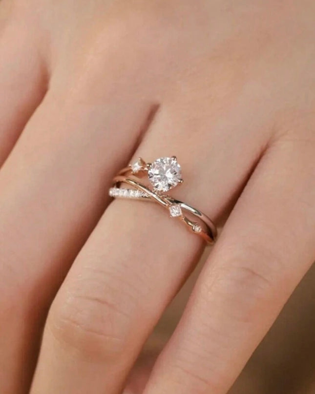 Anillo Abierto Ajustable Acero Inoxidable con Diamantes