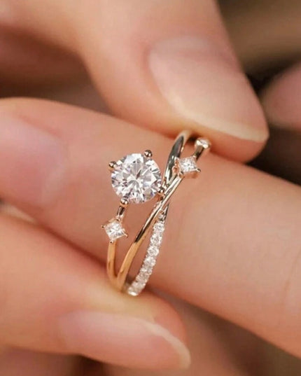 Anillo Abierto Ajustable Acero Inoxidable con Diamantes