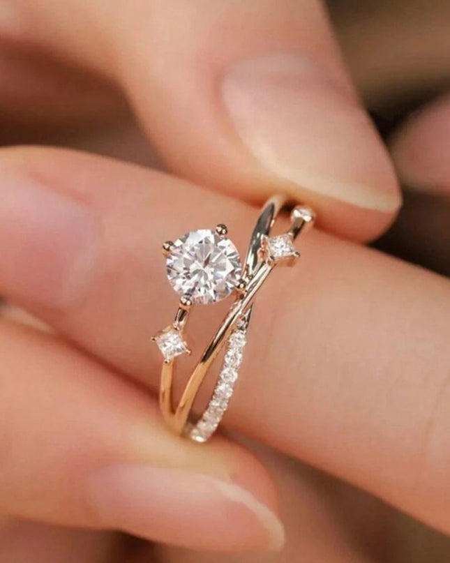 Anillo Abierto Ajustable Acero Inoxidable con Diamantes