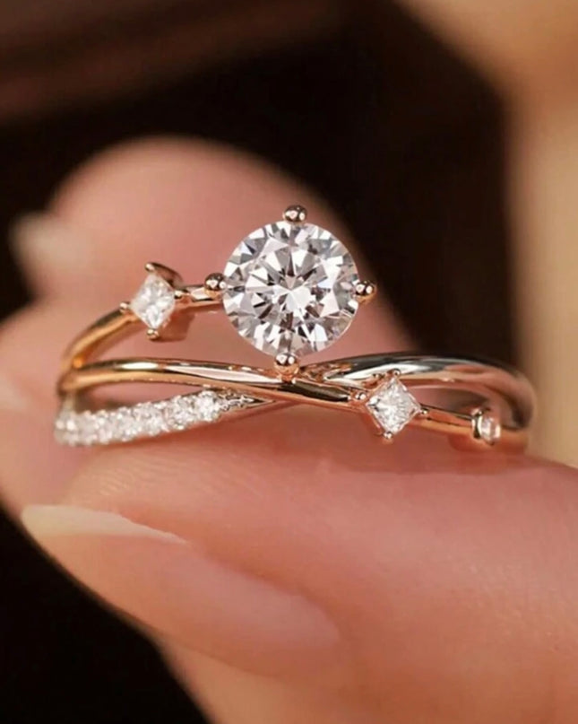 Anillo Abierto Ajustable Acero Inoxidable con Diamantes