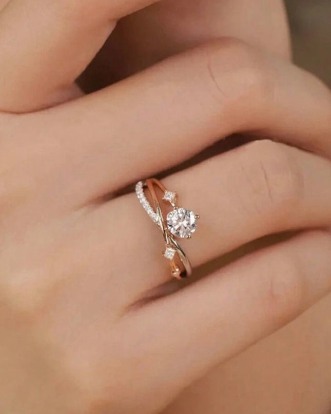 Anillo Abierto Ajustable Acero Inoxidable con Diamantes