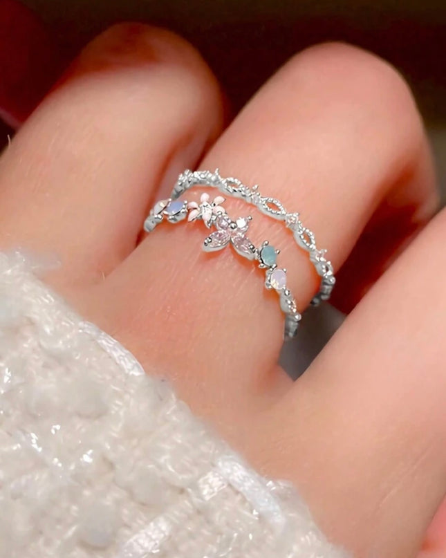 Anillo abierto de Flor de Plata de Ley 925 estilo retro elegante