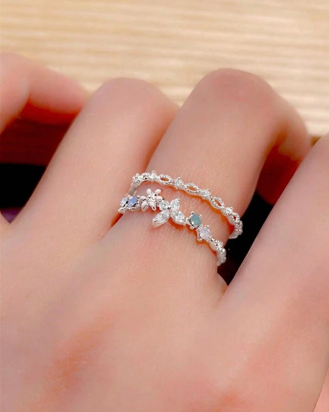 Anillo abierto de Flor de Plata de Ley 925 estilo retro elegante