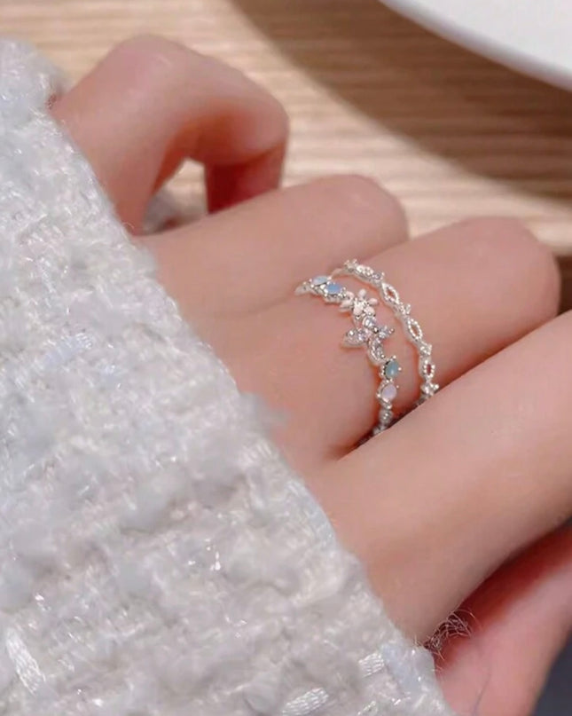 Anillo abierto de Flor de Plata de Ley 925 estilo retro elegante