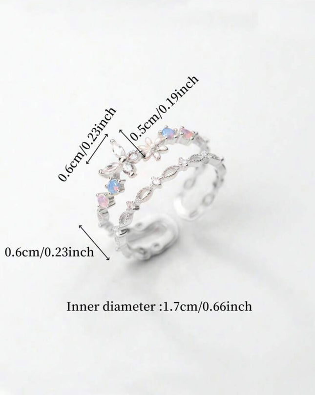 Anillo abierto de Flor de Plata de Ley 925 estilo retro elegante