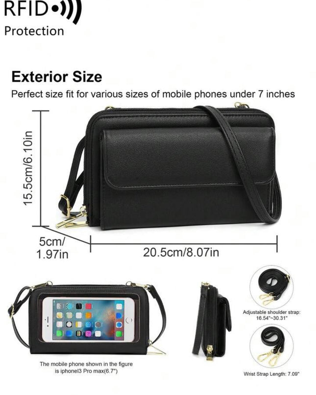 Billetera Cruzada para teléfono con correa de muñeca y de hombro ajustable
