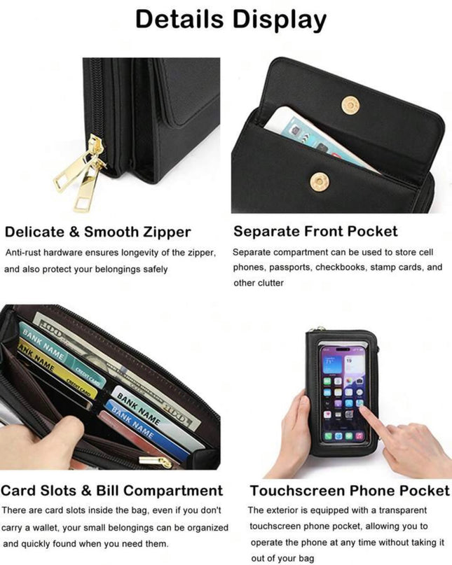 Billetera Cruzada para teléfono con correa de muñeca y de hombro ajustable