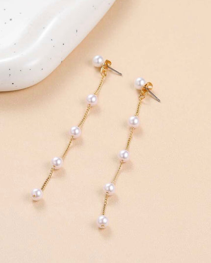 Pendientes Largos Con Perlas Blancas