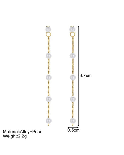Pendientes Largos Con Perlas Blancas