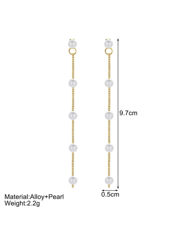 Pendientes Largos Con Perlas Blancas