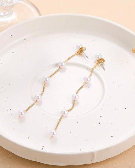 Pendientes Largos Con Perlas Blancas