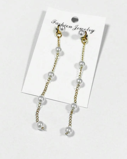 Pendientes Largos Con Perlas Blancas