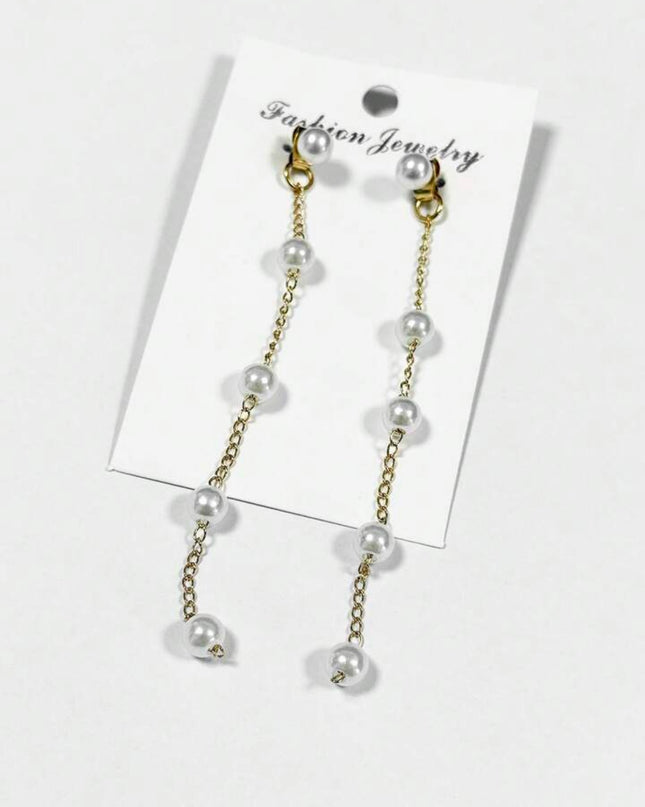 Pendientes Largos Con Perlas Blancas