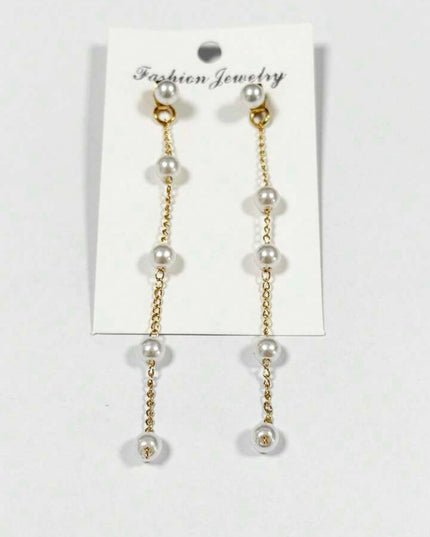 Pendientes Largos Con Perlas Blancas