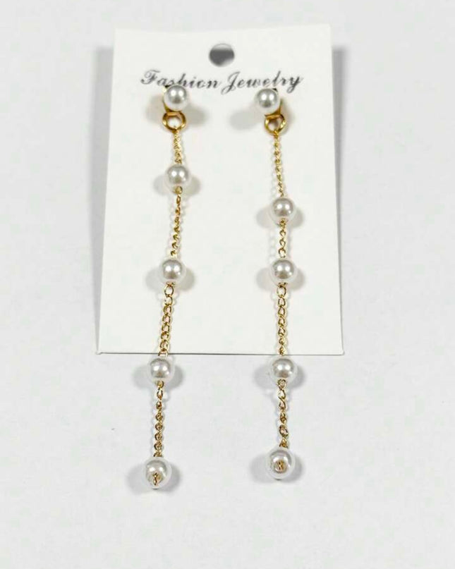 Pendientes Largos Con Perlas Blancas