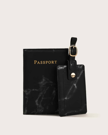 Porta Pasaporte Color Negro Mármol