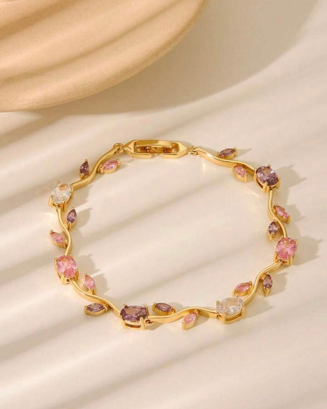 Pulsera Dorada Tulipanes Morados