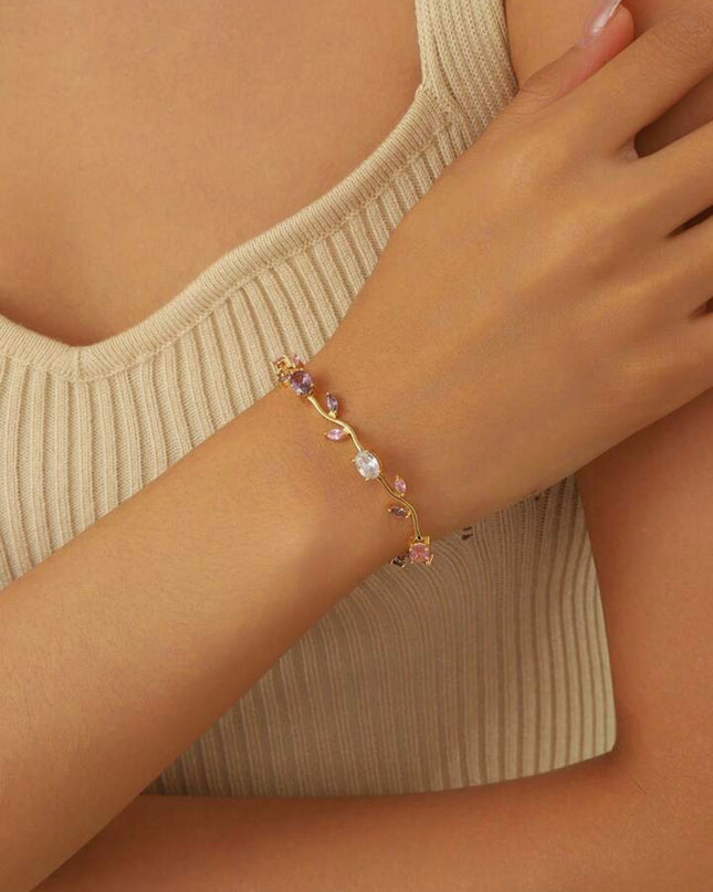 Pulsera Dorada Tulipanes Morados