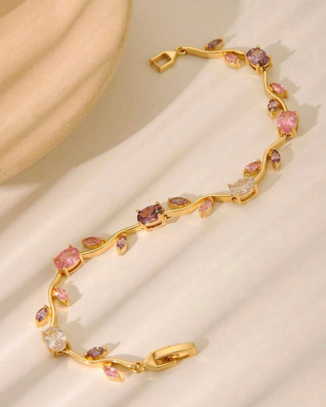Pulsera Dorada Tulipanes Morados