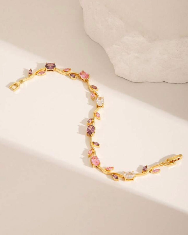 Pulsera Dorada Tulipanes Morados
