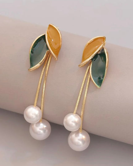 Pendientes Hojas con Perlas