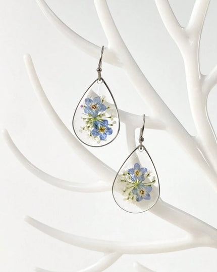 Aretes Colgantes de Resina con Flores
