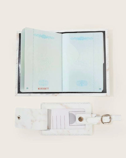 Porta Pasaporte Color Blanco Mármol