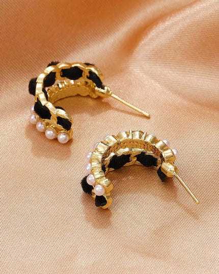 Aretes Doble Negros con Piedras Blancas