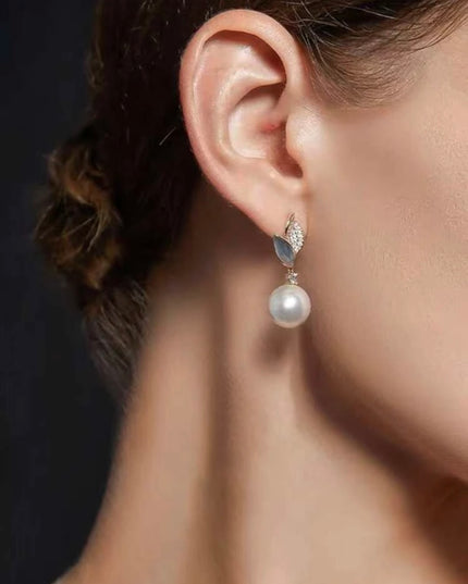 Aretes Hojas Celeste con Piedras y Perla