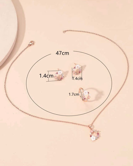 Juego de Flores Aretes, Collar y Anillo