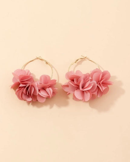 Aros Dorados Flores Rosadas