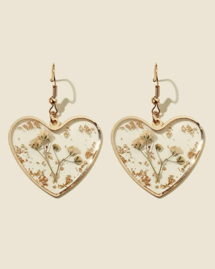 Aretes Transparentes Corazón con Flores Secas
