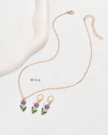 Juego Aretes y Collar Tulipanes Morados